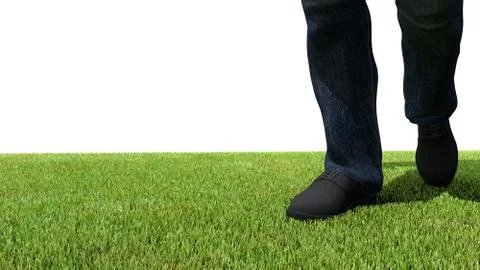 Walking on green grass 3D render foot Stock Illustration