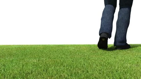 Walking on green grass 3D render foot Stock Illustration
