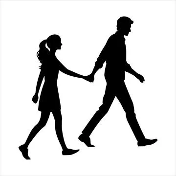 Walking hand-in-hand silhouette Stock Illustration