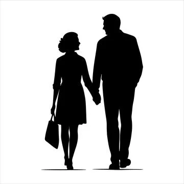 Walking hand-in-hand silhouette Stock Illustration
