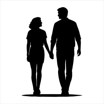 Walking hand-in-hand silhouette Stock Illustration