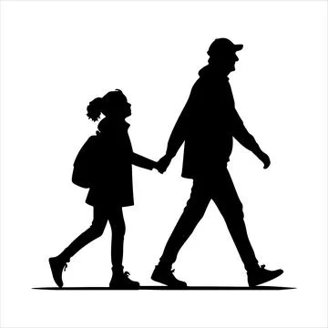 Walking hand-in-hand silhouette Stock Illustration