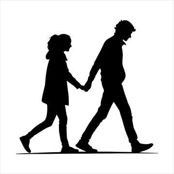 Walking hand-in-hand silhouette Stock Illustration