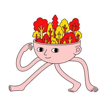 Walking Head with Forest Brain Stock Illustration