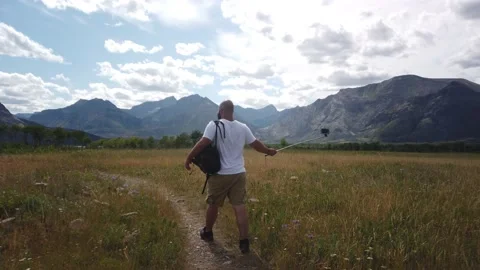 Walking Hiking Trail Towards Vimy Peak in Waterton National Park of Canada Stock Footage 146650384