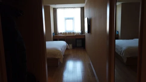 Walking into hotel room Japanese style Stock Footage