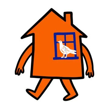 Walking House with a Bird in the Window Stock Illustration