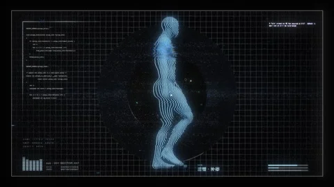 Walking Humanoid Figure Digital Screen Stock Footage 263724782