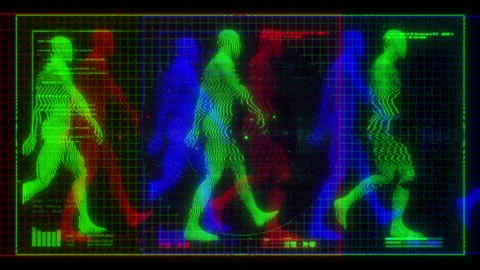 Walking Humanoid Figures RBG Digital Screen Stock Footage 263732445
