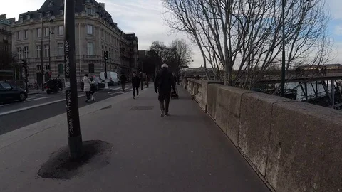 Walking hyper lapse over a bridge in Paris Stock Footage 126644374
