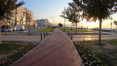 Walking hyperlapse in park at sunset Stock Footage 97972858