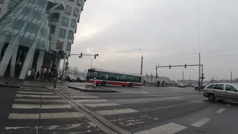 Walking Hyperlapse in Prague city center ending at the famous Dancing house. Stock Footage 126261077