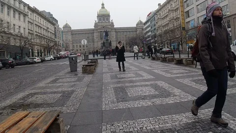 Walking hyperlapse of Wenceslas Square in Prague Stock Footage 126261002