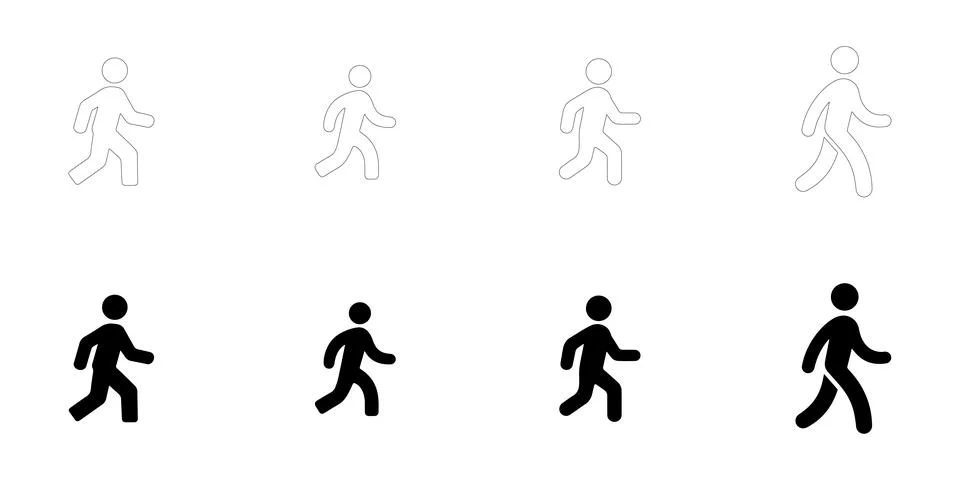 Walking icons set. Stock Illustration