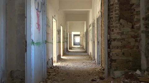 Walking inside an abandoned building Stock Footage 128543711