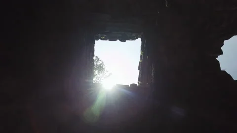 Walking inside Ankor Temple in cambodia, antique and historic sight in asia Stock-Footage 145296694