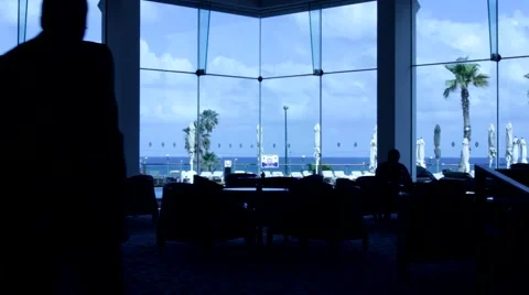 Walking Inside Buliding Sea View Stock Footage 44248090