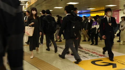 Walking inside crowded subway station. Tokyo, Japan. Stock Footage 249356815