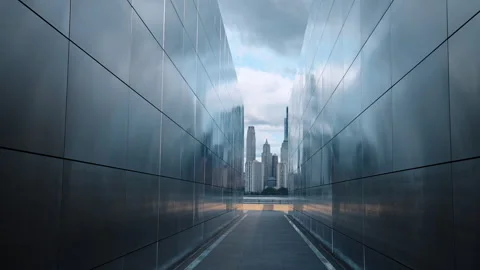 Walking inside Empty Sky Memorial in Liberty State Park in Jersey City, USA. Video stock 318225238