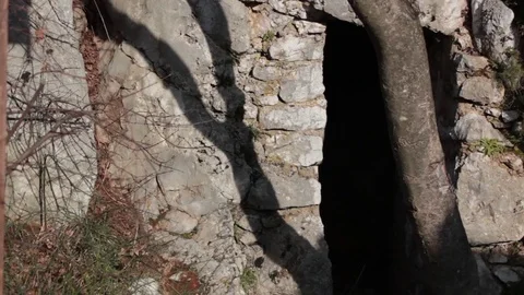 Walking inside First War's Tunnel in Carso Stock Footage 112053355