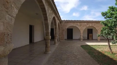 Walking Inside the garden of St. Barnabas Monastery. Cyprus. DJI-0248-01 Stockbeeldmateriaal 137369409