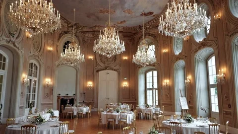 Walking inside Laxenburg Castle dinning room Stock Footage 171165619