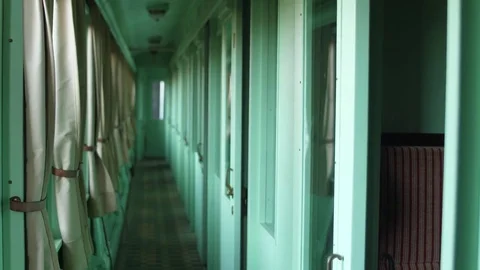 Walking inside a luxurious vintage old train carriage  4k Stock Footage 78553093