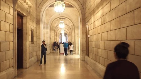 Walking inside the New York Public Library Stock Footage 108614289
