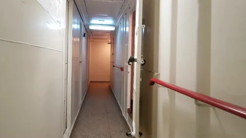 Walking inside the ship. Stock Footage 138756898