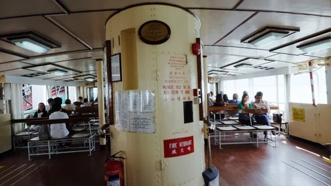 Walking Inside Star Ferry From Front To Back - Hong Kong Stock Footage 90342254