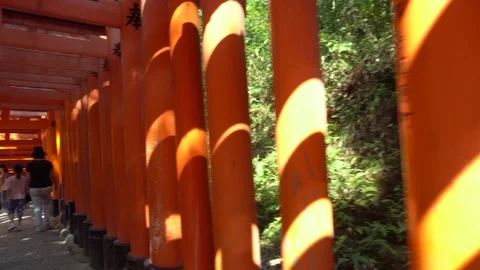 Walking inside Torii gates of Fushimi Inari Shrine, Kyoto, Japan Stock Footage 264985734