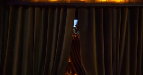 Walking inside trendy bar with heavy curtains Stock Footage 112911174