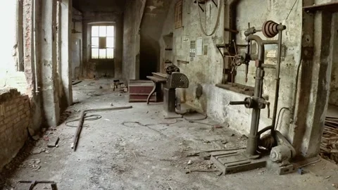 Walking Inside View at Ruins Of Abandoned Building Stock-Footage 143188235