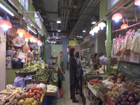 Walking inside the Wan Chai Market in Hong Kong. Stock Footage 72582084