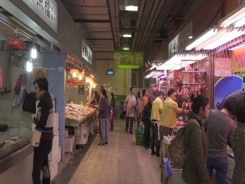 Walking inside the Wan Chai Market in Hong Kong. Stock Footage 72582391