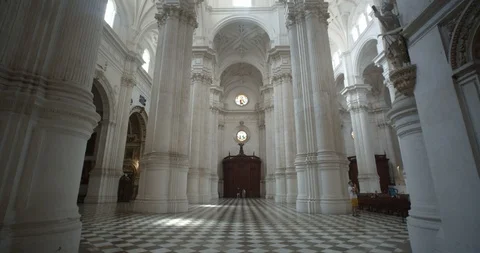 Walking Inside White Cathedral, Granada, Spain Stock Footage 116510840
