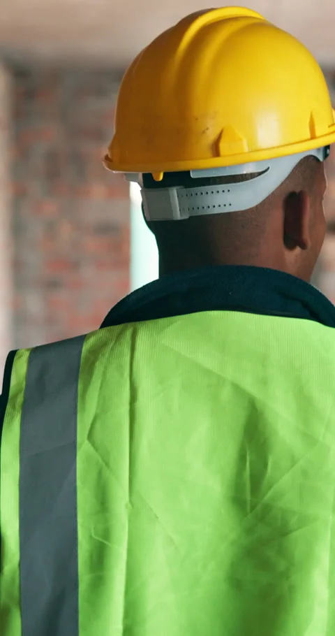 Walking, inspection and back of man in building for construction, remodeling and Stock Footage 340871405