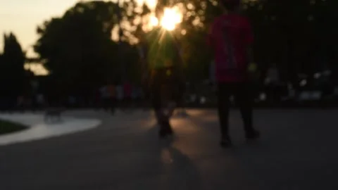Walking ,jogging and sunset bokeh light Stock Footage 140126399