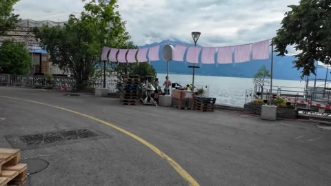 Walking Lakeside Promenade Setup Near Lake Geneva Stock Footage 340367873