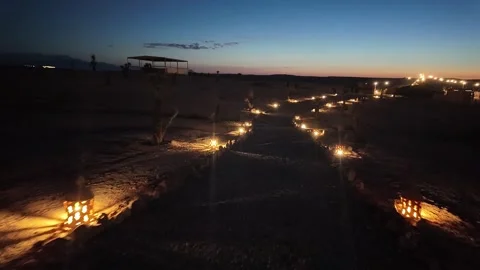 Walking light patch desert after sunset, clear skyline POV, Agafay, Morocco Stock Footage 279083224