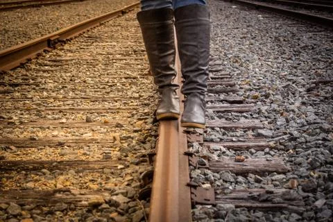 Walking the Line of Tracks Stock Photos
