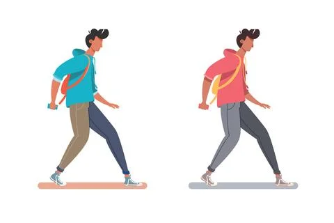 Walking male character with backpack Stock Illustration