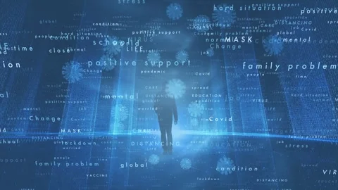 Walking man and 3d corona viruses animation background Stock-Footage 318544243