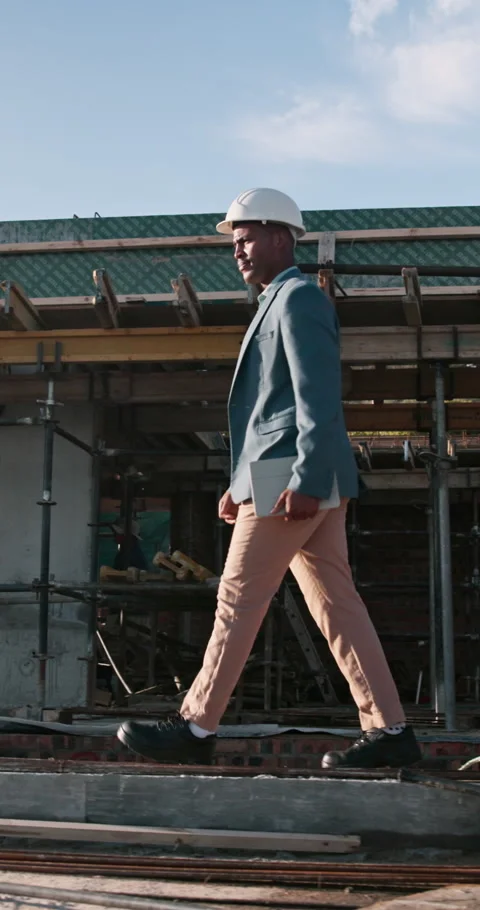Walking, man and construction worker on rooftop at site for inspection Stock Footage 341082971