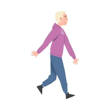 Walking Man Character Taking Steps Forward Side View Vector Illustration Stock Illustration