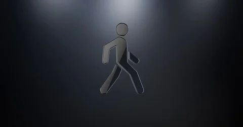Walking Man on Crosswalk Black 3d Icon Stock Footage