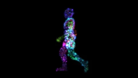 Walking Man Side View Colorful 3D Render Animation Loop Video stock 97617179