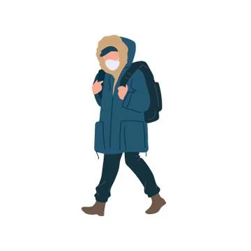 Walking man in surgical mask with backpack of season casual clothes winter Stock Illustration