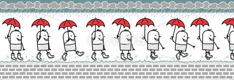 Walking man with umbrella & rain boots Stock Illustration
