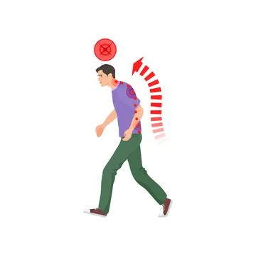 Walking man in wrong spine posture Stock Illustration